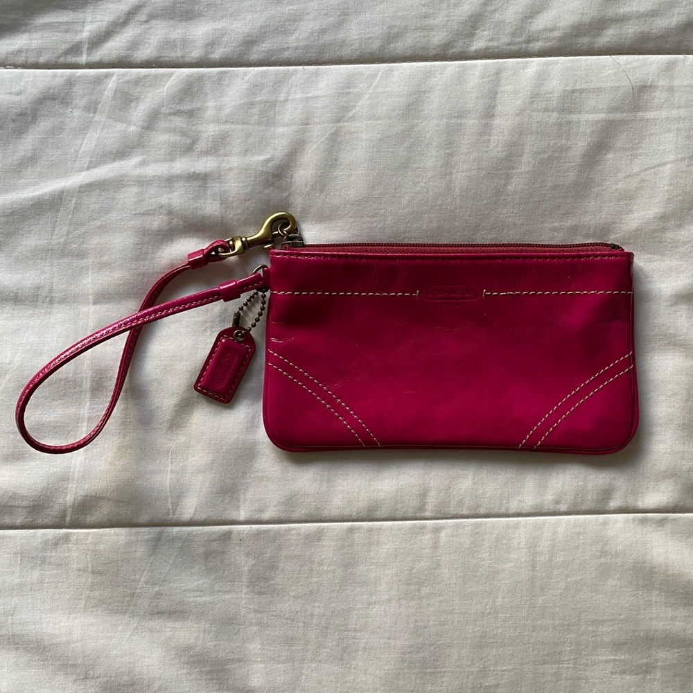 COACH pink wristlet pouch